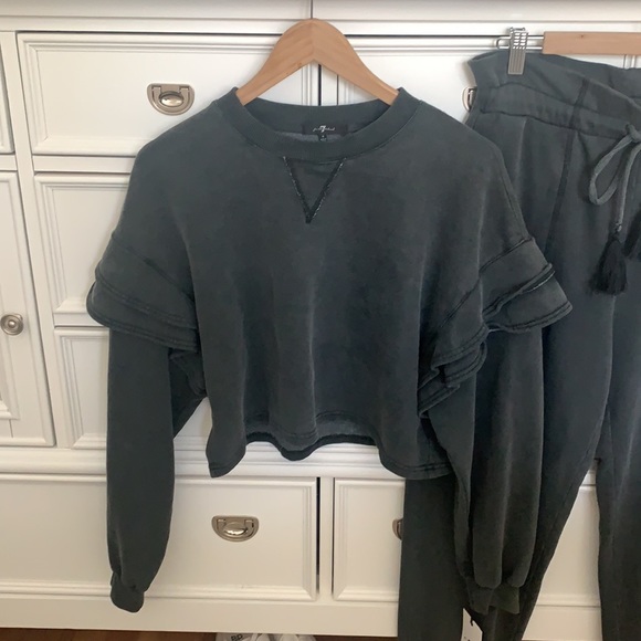 🥰 Lounge Set Ruffle Crop High Waist Jogger 7forallmankind - Picture 5 of 11